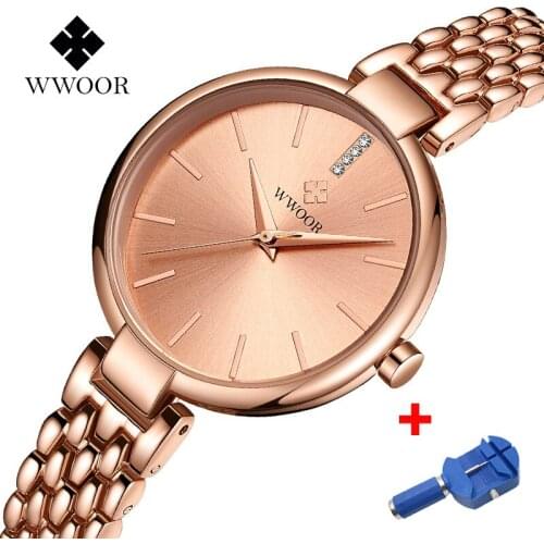 WWOOR Luxury Quartz Watch Women Rose Gold Ladies Girls Dress Crystal Wristwatch Bracelet Female Clock Gifts Relogio Feminino #a