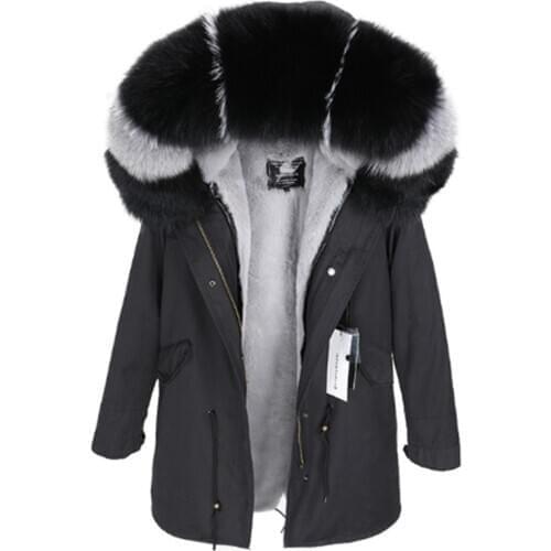 Women Large Size S-7XL Jacket natural fox fur collar warm loose black faux fur liner long parka real fur coat Detachable