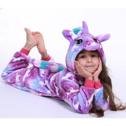 Winter Girls Clothes Kids Unicorn Pajamas Kigurumi Cartoon Animal Licorne Onesie Sleepers Boy Halloween Cosplay Costume Jumpsuit