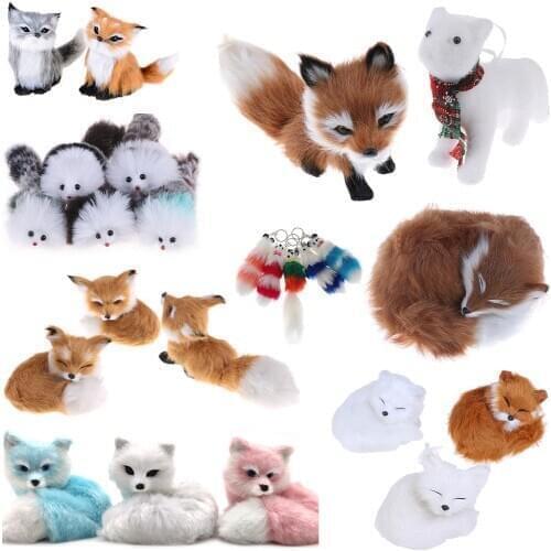 1 Pcs Simulation Animal Foxes Plush Toy Doll Photography For Children Kids Birthday Gift Squatting Model Key Chain Toys