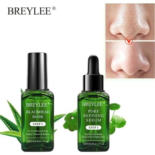 BREYLEE 2pcs Black Mask Blackhead Remover Serum Pore Minimizer Essence Whitening Peel Off Mask Shrink Pore T-Zone Care for Skin