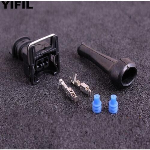 5sets/lot 2 Pin/Way JPT Injector Connector 2 Way/Pin Socket Housing With Good Quality Rubber Sleeve Boot For Bosch