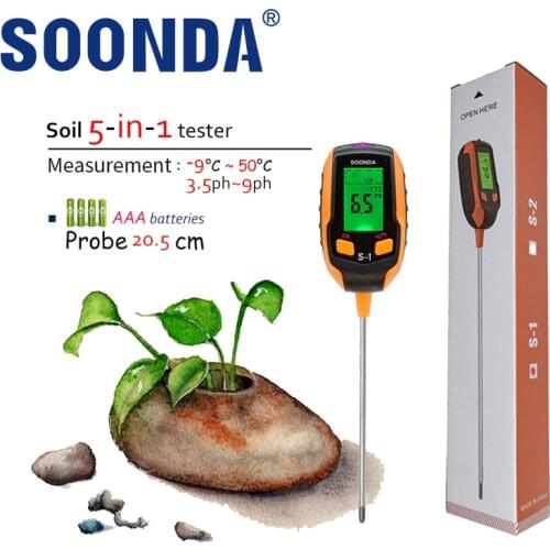 5-in-1 Potted Pot PH Meter For Soil Thermometer,Moisture,Acidity PH,Humidity Analyzer With Sensor For Garden Plant Soil PH Tools