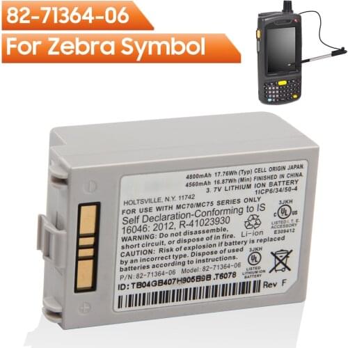 Large Capacity Replacement Battery 82-71364-06 For Motorola Zebra Symbol MC70 MC7090 MC75 MC75A MC75A6 MC75A8 MC7596 4800mAh