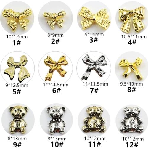 10pcs/lot Korea 3D Nail Art Parts Metal Kawaii Bowknot Bear Accessories Alloy Charm Nail Tips Supplies for Professionals