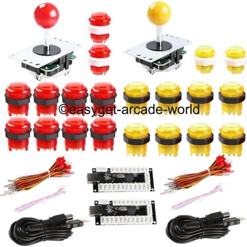 Arcade DIY Kits Parts USB Encoder + Arcade Gamepads + 20x LED Illuminated Lamps Buttons For MAME & Raspberry PI Retropie Project