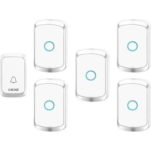 Home Welcome Wireless Doorbell Waterproof 1 Button 5 Receiver 300M Remote LED Light Door Bell Cordless Calling Chime Battery