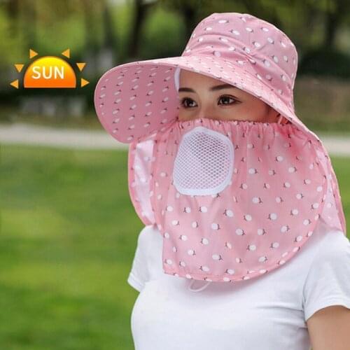 Large Brim Sun Hat Cherry Pattern Face Neck Sun Protection Breathable Tea Picking Sun Cap