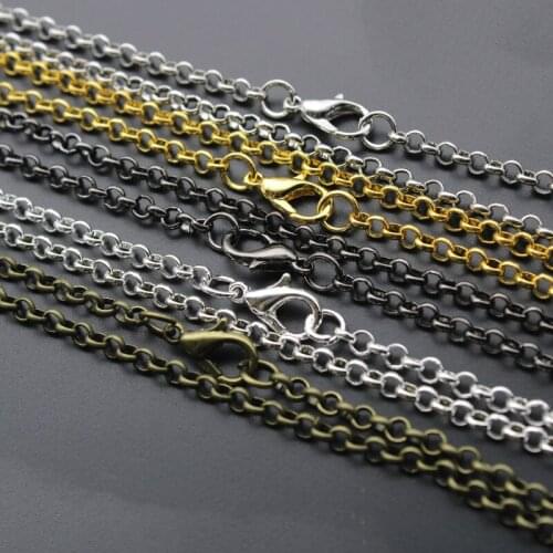 10pcs/lot 60cm Gold Silver Lobster Clasp Chain For DIY Necklace Chain Jewelry Making Bulk Findings Accessories Wholesale