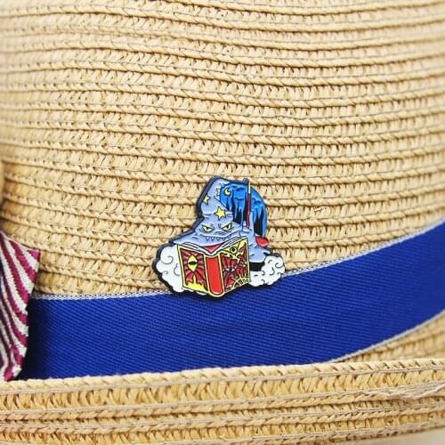 Demon Wizard Magic School Enamel Pin The great devil The book of magic Cartoon comic Brooches Stars moon clouds ghost badge