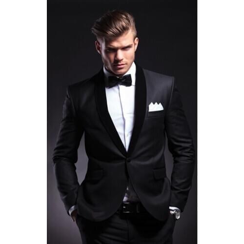 Hot Sale Black Groom Suits Groomsmen Tuxedos BEST Men Suit Mens Wedding suits Jacket Pants New 2 Piece Suits Custom Made