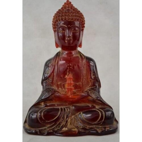 Exquisite Old China Handwork Artificial Amber Resin Sleep Buddha Leisurely Efficacious Lucky Statue
