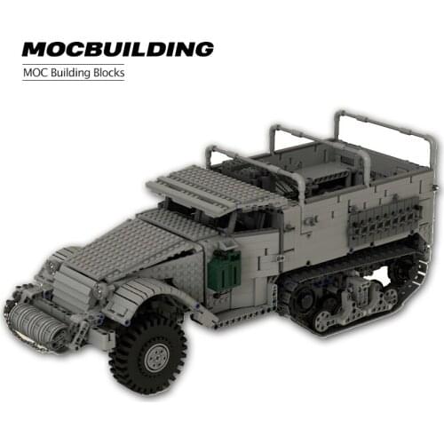 Moc Building Blocks M3 Half-track Armoured Personnel Carrier Assembling Model World War II US Military Vehicles DIY Toys Kids G