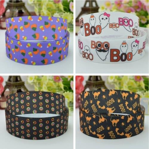 10 Yards 22mm 7/8" Halloween Boo Boo Pretty Printed grosgrain ribbon hair bow Headwear DIY hair accessories retail