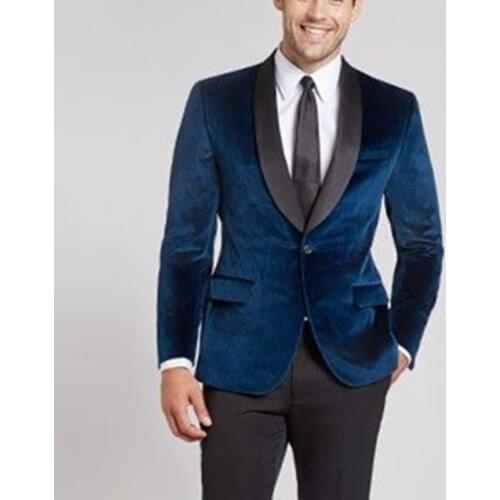 2 Pieces Mens Velvet Suit Slim Fit Royal Blue Costume Tuxedos Shawl Lapel Groomsman Mens Wedding Suits Bridegroom Men clothes