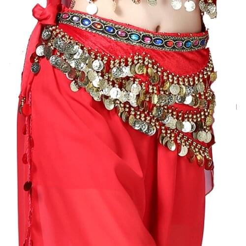Sexy Gold Coins Hip Scarf Belly Dancing Hip Scarf Indian Dance Costumes Belt Wrap Skirt Velvet Halloween Festival Hip Skirt