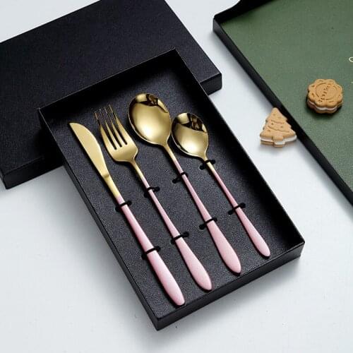 Stainless Steel Western Style Set of Tableware Dinner Set Knife Fork Spoon Four Piece Gift Box Set Dinnerware Set