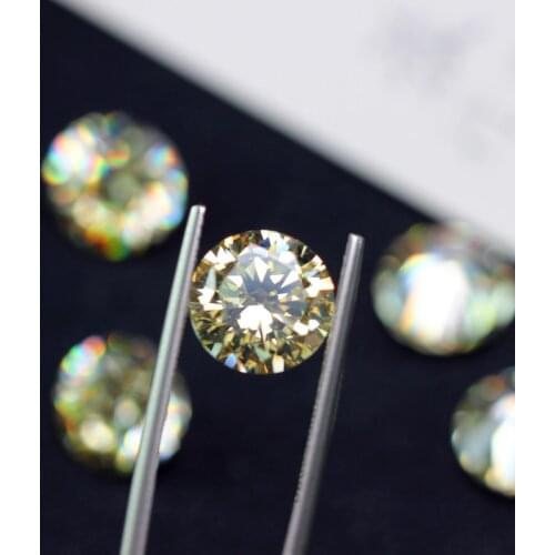 Charming lustre round shape light yellow polish cubic zirconia beads loose fancy vivid yellow stones for jewelry making CZ DIY