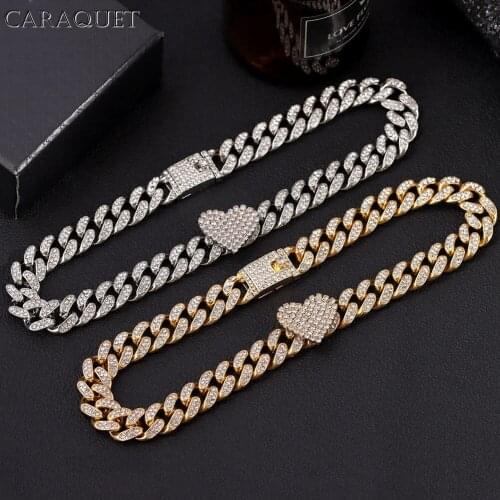 New Hip Hop Crystal Heart Paved Crystal Choker Necklaces for Women Men Miami Curb Cuban Link Chain Bling Rapper Necklace Jewelry