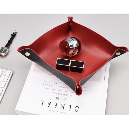 Desktop Leather Storage Tray Living Room Bedroom Cosmetic Jewelry Folding Storage Box Key Wallet PU Tray