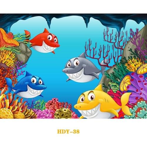 Underwater World Cute Cartoon Shark Photography Background Baby Birthday Backdrop For Photo Studio Shoot Props 21519-32
