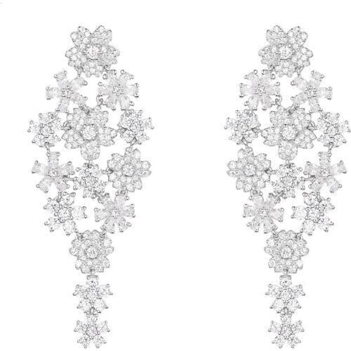 SLJELY Luxury Brand Shining Flowers Drop Earrings 925 Sterling Silver 5A Micro Cubic Zirconia Floral Fine Earrings for Women