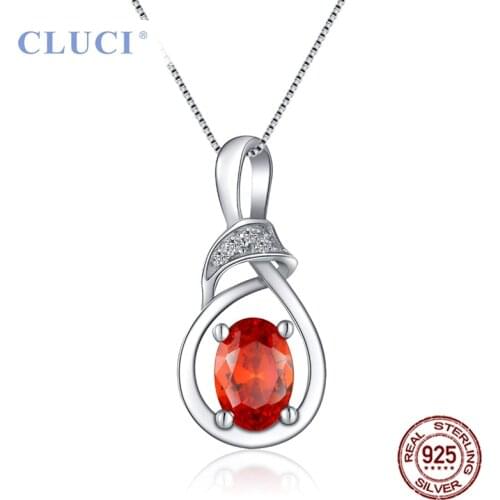 CLUCI Silver 925 Red Oval Pendant Gift for Women Valentine Day Sterling Silver Charms Pendant DP008SB
