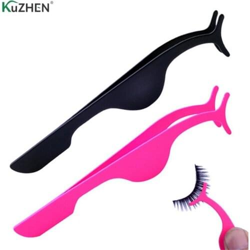 Pink Stainless Steel Eyelash Curler Nipper False Eyelashes Applicator Remover Tweezer Clip Makeup Tools