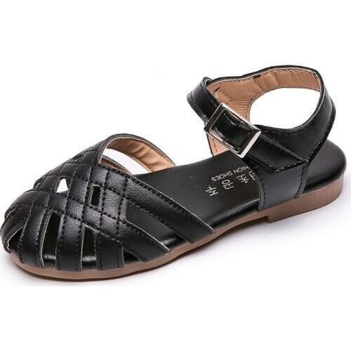 Skoex Girls Summer Fashion Princess Sandals Children Solid Color Woven Hollow Flats Baby Anti-slippery Breathable Toddler Shoes