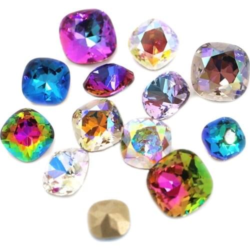 New arrival pointback glue on rhinestones high quality glass crystal Fat Square shape rhinestones diy clothing Accessories