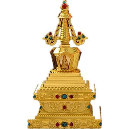 Top Grade Buddhist Supplies Amazing Exquisite Carving Pattern Pearl Alloy Eight Pagodas of Buddha Sakyamuni Stupa Bodhi Pagoda