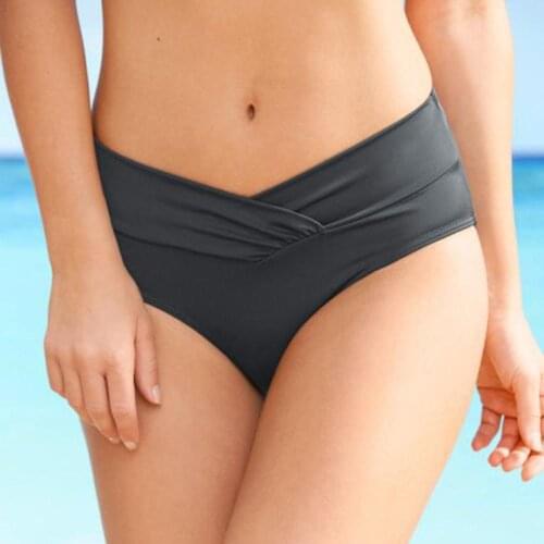 Women Sexy High Waist Bikini Beach Bottoms Swim Briefs Stretch Black Swimwear Women Beachwear Swimsuit Female Bathing Suits a15