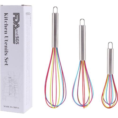JANKNG 8/10/12 Inch Colorful Egg Whisk Stainless Steel Egg Whisk Kitchen Wire Balloon Whisk Milk Egg Beater Mixing Mixer Tool