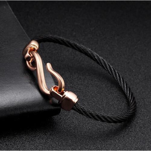 Vintage Charm Men Women Hook Cuff Bracelets Black Stainless Steel Braided Mesh Surface Charm Anchor Bracelet Bangles