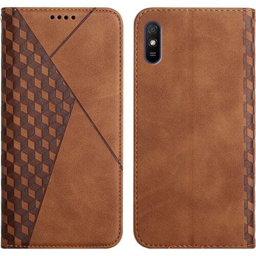 Skin Feeling Retro Vintage PU Leather Card Slot Pocket Magnet Shockproof Case for Redmi 9A Kickstand Cover