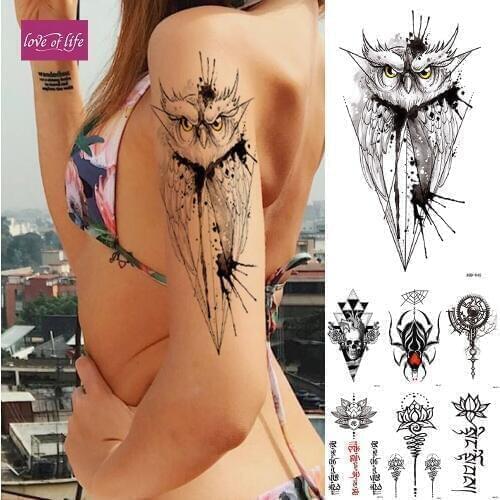1Sheet Waterproof Temporary Tattoo Sticker Rose Owl Flash Tattoos Spider Skull Sanskrit Body Art Arm Fake Tatoo Women Men