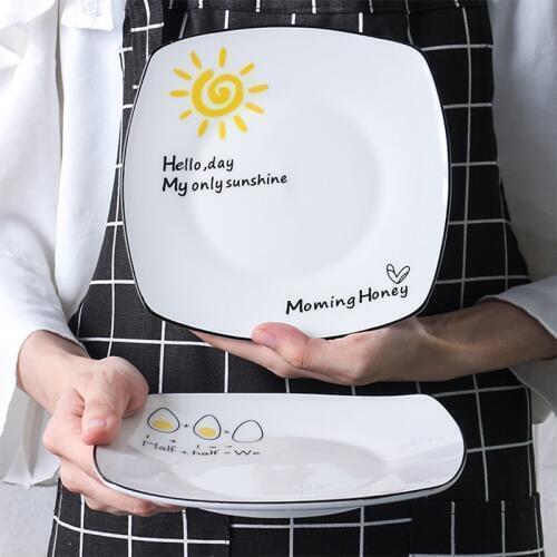 Western Style Food Dish Creative Ceramic Tableware Square Flat Home Dish Steak Breakfast Dishes