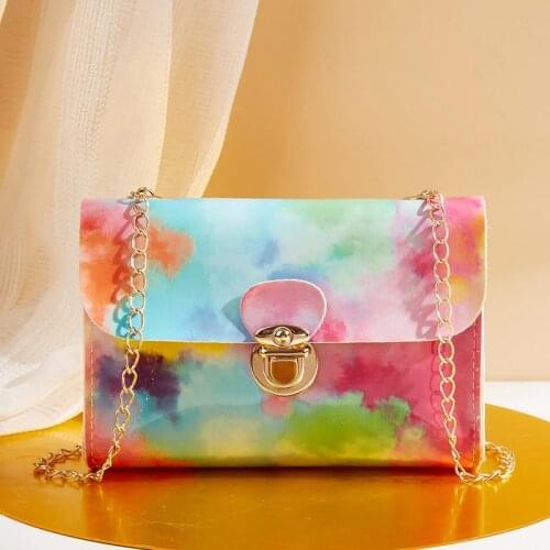 2021new Womens Gradient PU Small Square Bag Urban Simple Fashion Metal Chain Ink Dyed Shoulder Bag Lady Crossbody Messenger Bag