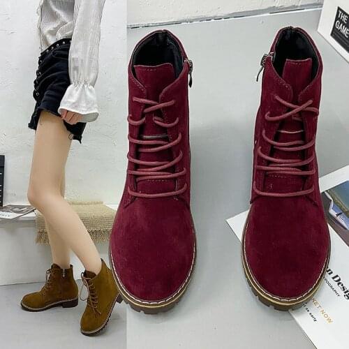 Women British Style Round Head Locomotive Side Zipper Martin Boots Lace Short Shorts Autumn And Winter Leisure Ankle Boots