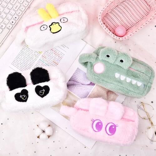 Kawaii Cartoon Pencil Case Plush Cute Handle Pencilcase School Supplies Pencil Bag for Boy Girl Stationery Pouch