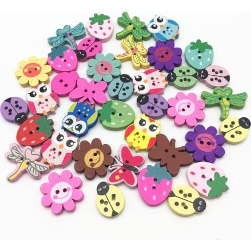 100PCS Buttefly Owl Flower Bees Mixed Wood Novelty Buttons For Cardmaking Sewing 2 Holes FANCY Button Scrapbooking