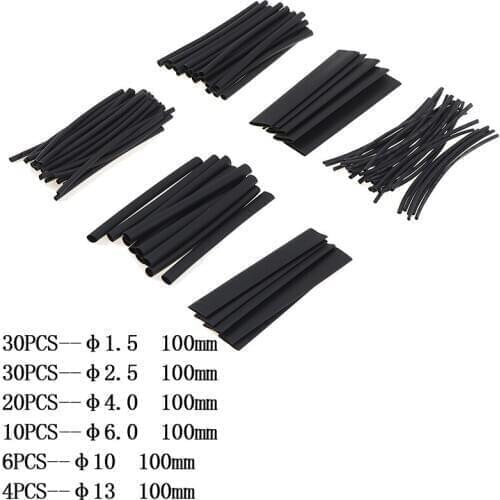 100Pcs/set Black 100mm 2:1 Heat Shrink Tubing Polyolefin Tube Sleeving Set