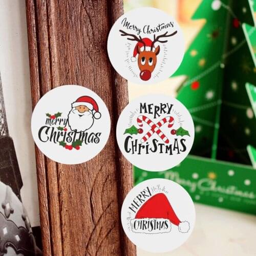 120Pcs Merry Christmas Sticker Label Santa Claus Elk Snowflake Paper Candy Bag Sticker For New Year Xmas Party Gift Packing Deco