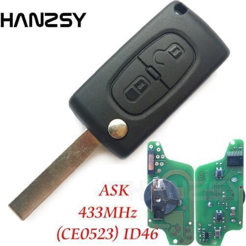 2 Buttons 433MHz Remote Key For PEUGEOT 407 307 807 207 308 Partner Chip ID46 Car Flip Folding Key CE0523 VA2/HU83 blade