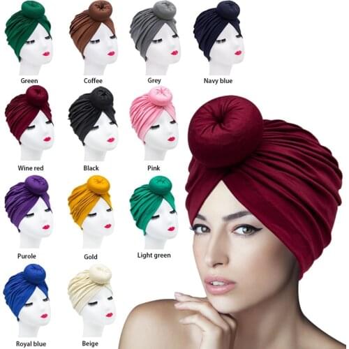 2021 Turban Bonnet Soild Color Cotton Top Knot Inner Hijab Caps african Twist headwrap Women Head wraps India Hat Hijabs Cap