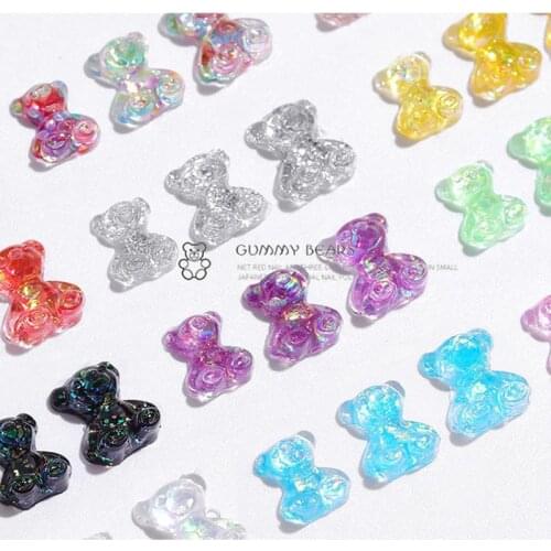 30/10pcs Mixed 3D Aurora Little Bear Nail Art Accessories Resin Kawaii Bear Stereo Fashion Fingernail DIY Decoration