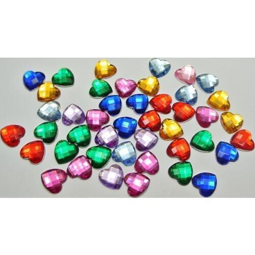 100 pcs 12mmx12mm No Hole Mixed Color Acrylic Faceted Heart Flatback diy Articles Clothing jewely Accessories