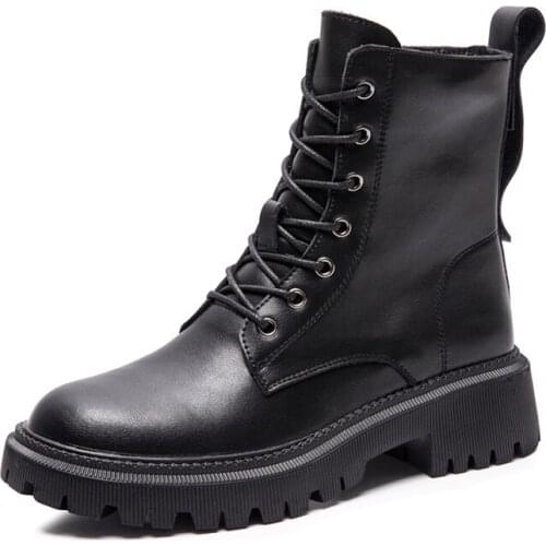 Genuine Leather Martin Boots Woman Wedges Winter Boots Women Heels Zip Platforms Designer Shoes Woman Booties Ankle Boot Female