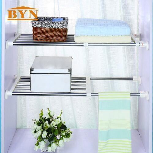 BYN 2 Poles Expandable 82-117cm Storage Rack Organizer for Bathroom Wardrobe Kitchen Storage Space Saver DQ0778