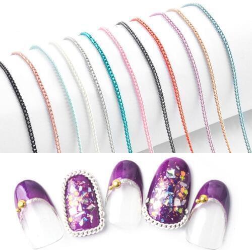 50cm Macaron Candy Nail Art Chain Ultra Thin Metal Nails Tips Decorations 3d Charms Jewelry Manicure Accessoires New 12 Color